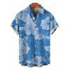Hawaiian Vacation Couple Outfit Hibiscus Floral Leaf Print Pocket Off the Shoulder Romper and Shirt Set - Bleu Toile de Jean S | US 4