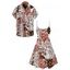 Hawaiian Vintage Couple Outfit Allover Ditsy Floral Leaf Print Spaghetti Strap Mini Dress and Shirt Set - Brun S | US 4