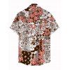 Hawaiian Vintage Couple Outfit Allover Ditsy Floral Leaf Print Spaghetti Strap Mini Dress and Shirt Set - Brun S | US 4