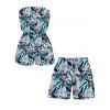 Hawaiian Vacation Couple Outfit Tropical Palm Leaf Print Pocket Off the Shoulder Romper and Drawstring Beach Shorts Set - Rose S | US 4
