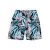 Hawaiian Vacation Couple Outfit Tropical Palm Leaf Print Pocket Off the Shoulder Romper and Drawstring Beach Shorts Set - Rose S | US 4