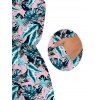 Hawaiian Vacation Couple Outfit Tropical Palm Leaf Print Pocket Off the Shoulder Romper and Drawstring Beach Shorts Set - Rose S | US 4