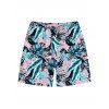 Hawaiian Vacation Couple Outfit Tropical Palm Leaf Print Pocket Off the Shoulder Romper and Drawstring Beach Shorts Set - Rose S | US 4