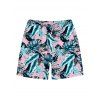 Men's Hawaiian Vacation Beach Shorts Tropical Palm Leaf Print Pocket Drawstring Board Shorts - Rose L