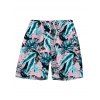 Men's Hawaiian Vacation Beach Shorts Tropical Palm Leaf Print Pocket Drawstring Board Shorts - Rose 3XL