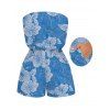 Hawaiian Vacation Romper Hibiscus Floral Leaf Print Pocket Off the Shoulder Romper - Bleu Toile de Jean L | US 8-10