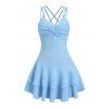 Vacation Dress Solid Color Textured Twisted Ruched Bust Layered Flounce High Waist Mini Dress - LIGHT BLUE XXL | US 14