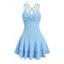 Vacation Dress Solid Color Textured Twisted Ruched Bust Layered Flounce High Waist Mini Dress - LIGHT BLUE XXL | US 14