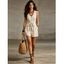 Casual Romper Striped Print V Neck Button Belt Romper - Rose M | US 6