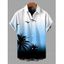Men's Vacation Shirt Coconut Tree Seagulls Print Ombre Button Up Shirt - Bleu Ciel 5XL