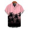 Men's Beach Vacation Shirt Coconut Tree Print Ombre Button Up Shirt - Rose 5XL