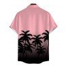 Men's Beach Vacation Shirt Coconut Tree Print Ombre Button Up Shirt - Rose 5XL