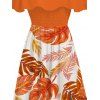 Vacation Dress Tropical Monstera Leaf Print Flounce Off the Shoulder Smocked Slit Dress - Orange XXL | US 14