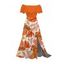 Vacation Dress Tropical Monstera Leaf Print Flounce Off the Shoulder Smocked Slit Dress - Orange XXL | US 14