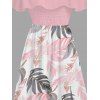 Vacation Dress Tropical Monstera Leaf Print Flounce Off the Shoulder Smocked Slit Dress - Rose XXL | US 14