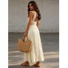 Vacation Dress Solid Color Lace Panel Cut Out Back Tied Spaghetti Strap Maxi Dress - Jaune clair XL | US 12