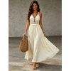 Vacation Dress Solid Color Lace Panel Cut Out Back Tied Spaghetti Strap Maxi Dress - Jaune clair XL | US 12