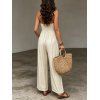 Vacation Wide Leg Jumpsuit Minimalist Solid Color Button Front Pocket Smocked Halter Jumpsuit - café lumière XL | US 12