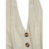 Vacation Wide Leg Jumpsuit Minimalist Solid Color Button Front Pocket Smocked Halter Jumpsuit - café lumière XL | US 12