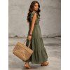 Vintage Dress Solid Color Ruffle Cap Sleeve Tired Maxi Self-belted Slit Dress - PLANT GREEN XL | US 12