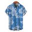 Men's Hawaiian Vacation Shirt Hibiscus Floral Leaf Print Button Up Shirt - Bleu Toile de Jean 5XL