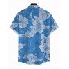 Men's Hawaiian Vacation Shirt Hibiscus Floral Leaf Print Button Up Shirt - Bleu Toile de Jean 5XL