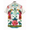 Men's Vacation Shit Vintage Floral Leaf Peacock Ethnic Print Button Up Shirt - Beige 3XL