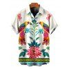 Men's Vacation Shit Vintage Floral Leaf Peacock Ethnic Print Button Up Shirt - Beige 3XL