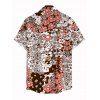 Men's Hawaiian Vintage Shirt Allover Ditsy Floral Leaf Print Button Up Shirt - Brun 3XL