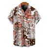 Men's Hawaiian Vintage Shirt Allover Ditsy Floral Leaf Print Button Up Shirt - Brun 3XL