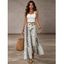 Bohemian Couple Outfit Solid Color Textured Mock Button Padded Cropped Tank Top and Geometric Print Tied Wide Leg Pants Set - multicolor S | US 4
