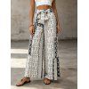Bohemian Couple Outfit Solid Color Textured Mock Button Padded Cropped Tank Top and Geometric Print Tied Wide Leg Pants Set - multicolor S | US 4