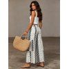 Bohemian Couple Outfit Solid Color Textured Mock Button Padded Cropped Tank Top and Geometric Print Tied Wide Leg Pants Set - multicolor S | US 4