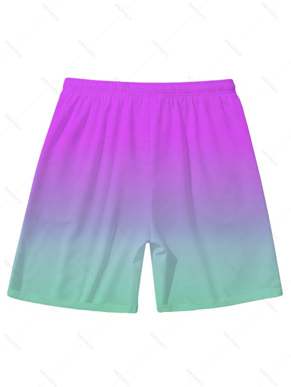 Men's Vacation Beach Shorts Ombre Coconut Tree Pattern Pocket Drawstring Board Shorts - Pourpre XXXXXL | US 20