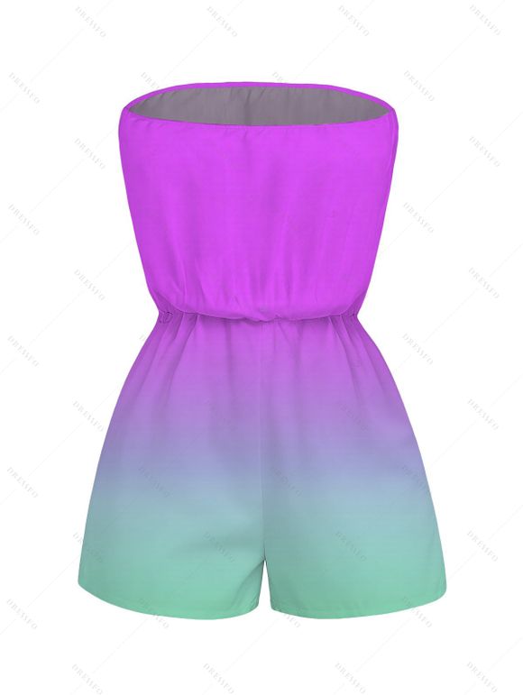 Vacation Beach Romper Ombre Coconut Tree Pattern Pocket Off the Shoulder Romper - Pourpre XXL | US 14