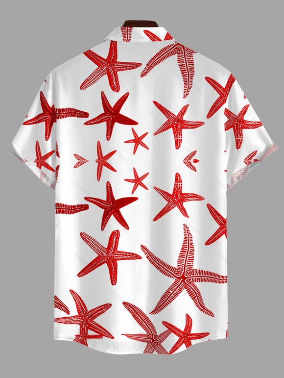 Men's Beach Vacation Shirt Starfish Print Marine Life Button Up Shirt - Rouge 5XL