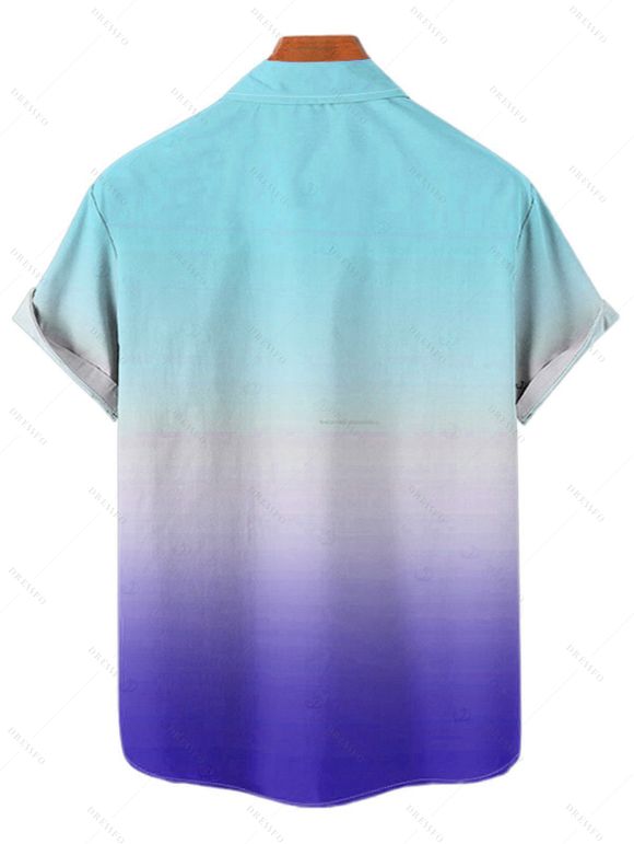 Men's Vacation Shirt for Beach Ombre Coconut Tree Print Button Up Shirt - Bleu clair 5XL