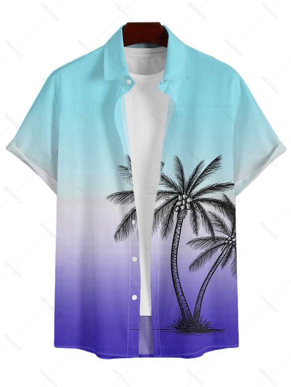 Men's Vacation Shirt for Beach Ombre Coconut Tree Print Button Up Shirt - Bleu clair 5XL