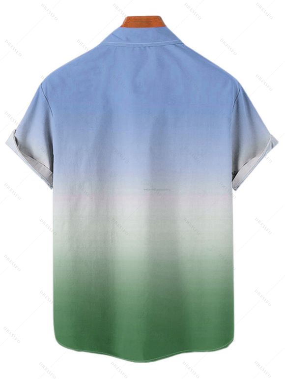 Men's Vacation Shirt for Beach Ombre Coconut Tree Print Button Up Shirt - PLANT GREEN S