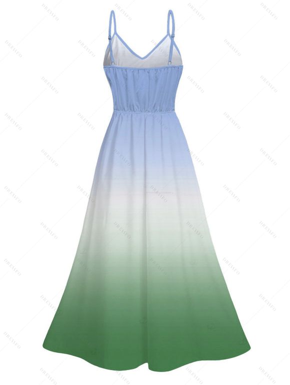 Vacation Dress for Beach Ombre Coconut Tree Print Lace Hollow Out Slit Dress - PLANT GREEN XXXL | US 16