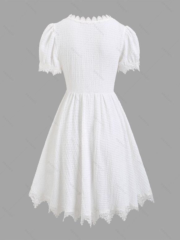 Vintage Mini Dress Irregular Hem Hollow Out Scalloped Dress - Blanc M | US 6