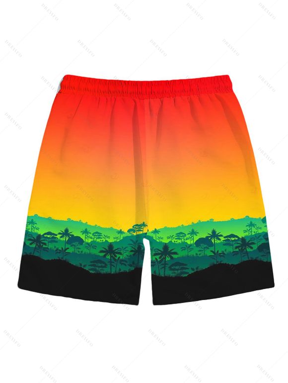 Men's Vacation Beach Shorts Tropical Ombre Coconut Tree Silhouette Print Pocket Drawstring Board Shorts - multicolor A 5XL