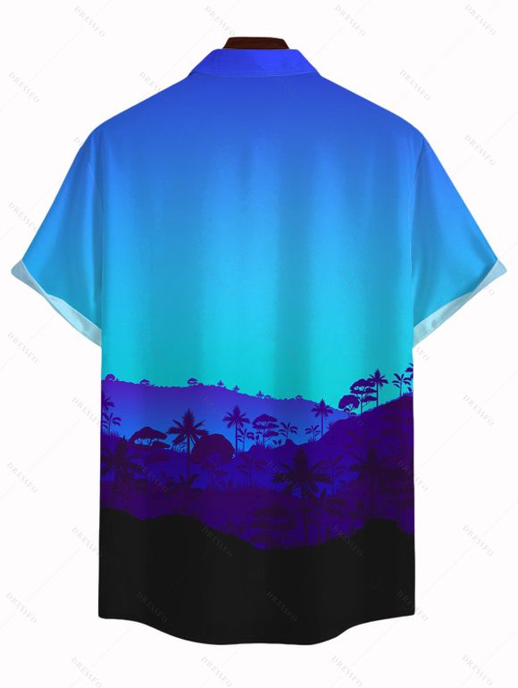 Men's Vacation Shirt for Beach Tropical Ombre Coconut Tree Silhouette Print Button Up Shirt - Bleu 4XL