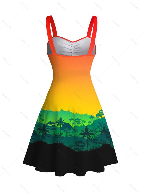 Vacation Beach Dress Tropical Ombre Coconut Tree Silhouette Print Ruched Bust Mini Dress - multicolor A XXXXXL | US 20