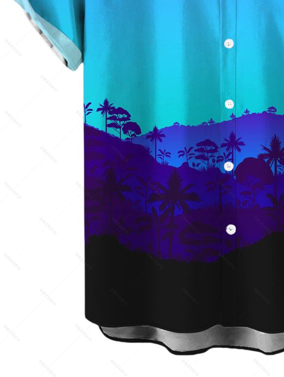 Men's Vacation Shirt for Beach Tropical Ombre Coconut Tree Silhouette Print Button Up Shirt - Bleu 4XL