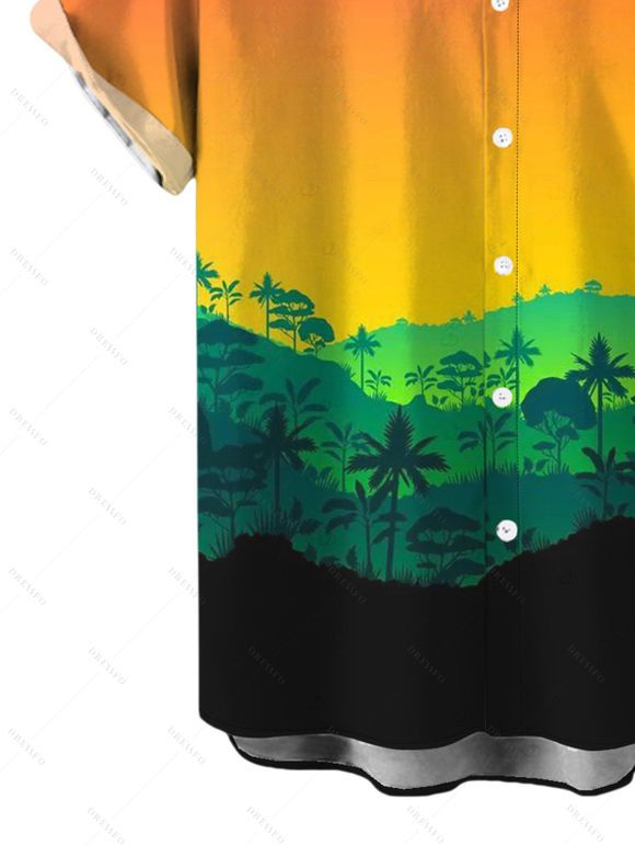 Men's Vacation Shirt for Beach Tropical Ombre Coconut Tree Silhouette Print Button Up Shirt - multicolor A 5XL
