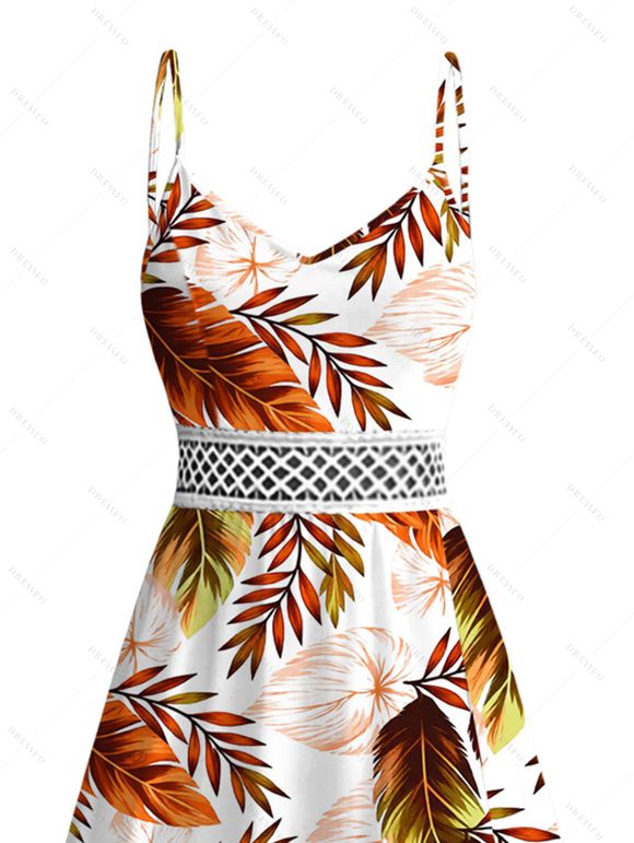 Hawaiian Vacation Dress Allover Tropical Ombre Leaf Print Lace Hollow Out Slit Beach Dress - Blanc XXXXXL | US 20