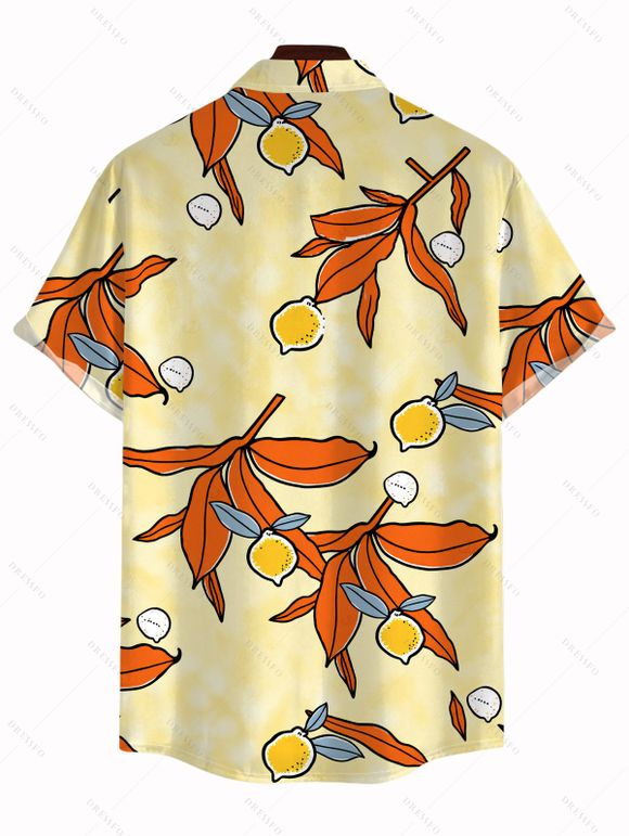 Men's Beach Vacation Shirt Cartoon Lemon Leaf Print Button Up Shirt - Jaune 5XL