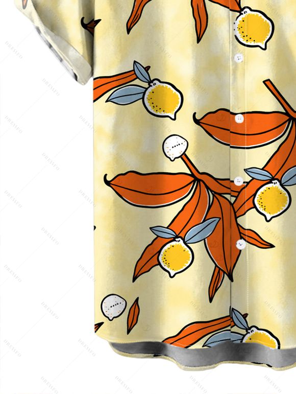 Men's Beach Vacation Shirt Cartoon Lemon Leaf Print Button Up Shirt - Jaune 5XL
