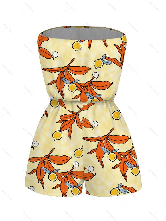 Beach Vacation Romper Cartoon Lemon Leaf Print Pocket Off the Shoulder Romper - Jaune XXL | US 14